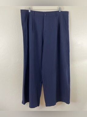Cider New Size 4X Navy Blue & Gold Metallic Striped Full Wide Leg Trouser Pant